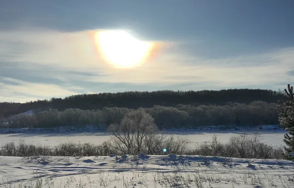 Winter, the sun, Nature, oblast, Kaluga