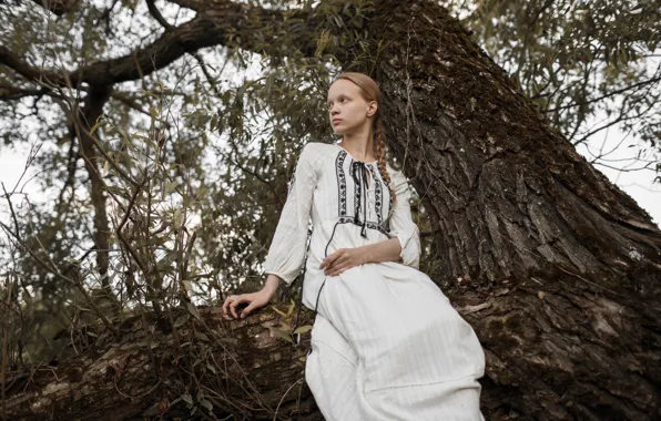 Picture girl, trees, braid, IVA, Ekaterina Surkova