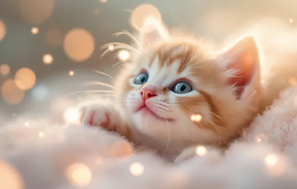 Cat, look, pose, lights, kitty, red, fur, face