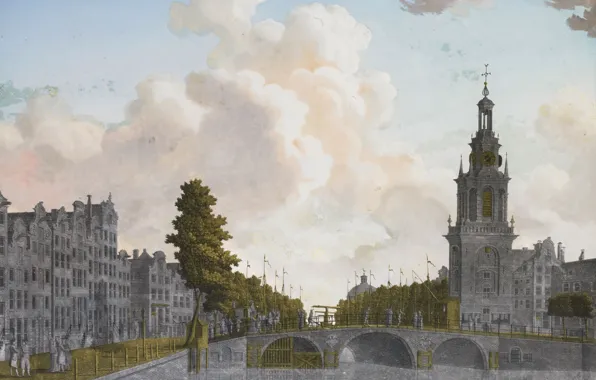 Gold, silver, picture, painting on glass, Jonas Zeuner, Tower Jan Roodenpoortstoren in Amsterdam