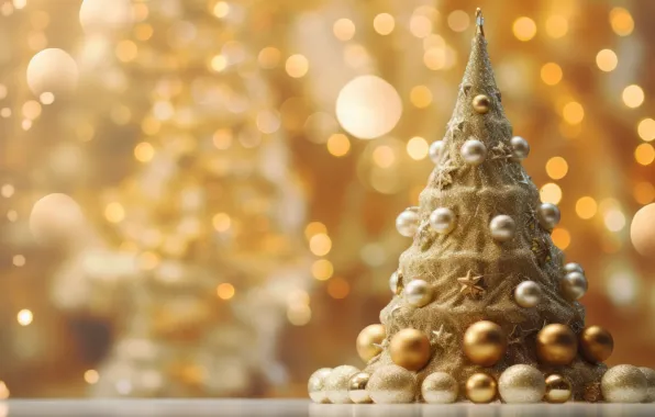 Balls, light, glare, lights, gold, holiday, toy, Shine