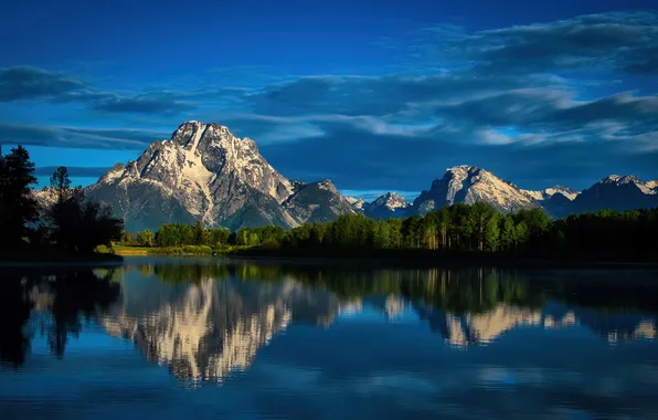 Mountains, reflection, Lake, space, forest, water surface, mountains, forests