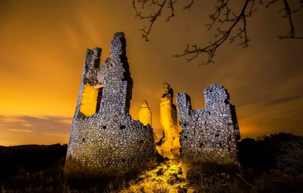 Picture light, night, lights, the ruins, ruins