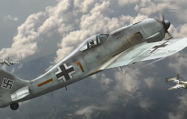 Picture aviation, fighter, bomber, American, The second world war, German, Fw 190, Focke-Wulf