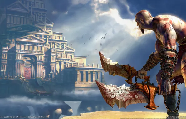 Clouds, castle, Kratos, god of war 2