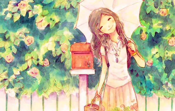 Smile, umbrella, girl, good mood, Inbox