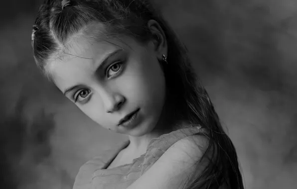 Portrait, girl, mole, monochrome