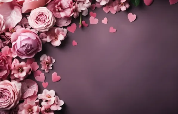 Love, flowers, holiday, heart, roses, heart, hearts, pink
