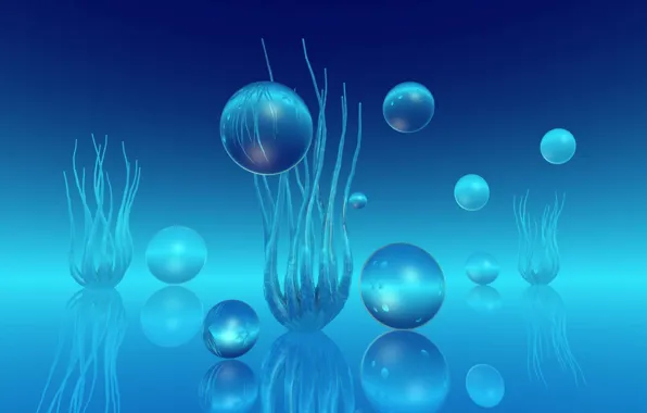Balls, bushes, blue color