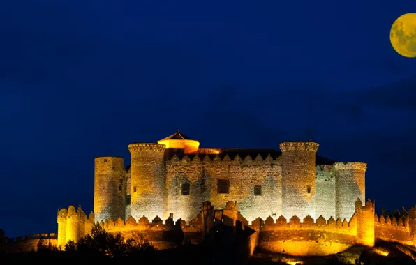 Night, castle, the moon, fortress