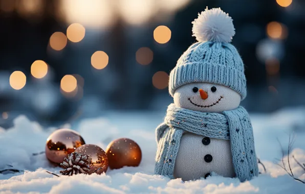 Picture winter, snow, New Year, Christmas, snowman, happy, Christmas, night