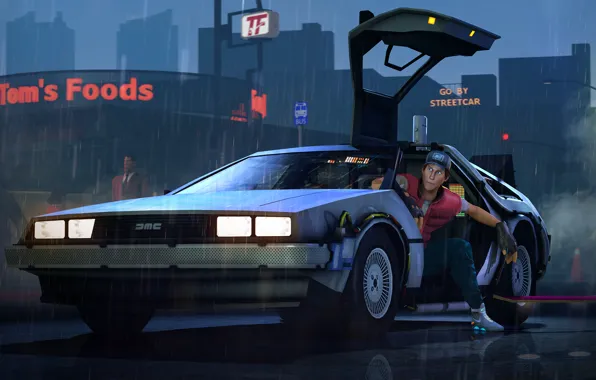 Picture Back to the future, DeLorean, fan art, scout, team fortress, back to the future