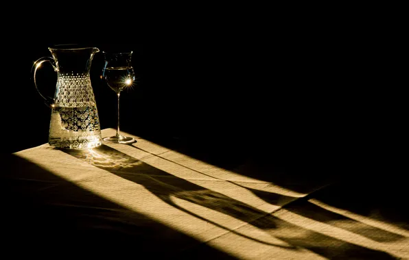 Picture glass, shadows, pitcher