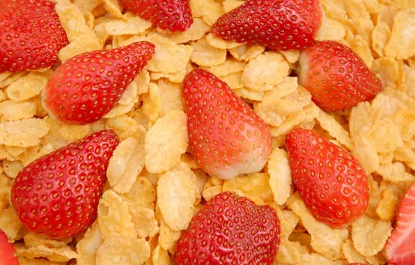 Picture macro, berries, food, cereal, useful, strawberries. delicious