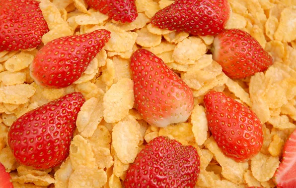 Macro, berries, food, cereal, useful, strawberries. delicious