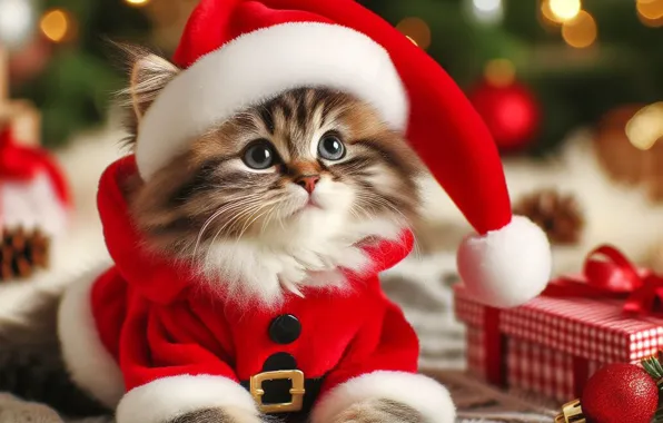 Cat, look, pose, kitty, Christmas, gifts, cute, New year