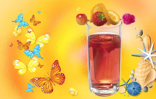 Picture BUTTERFLY, SHELL, MOOD, SUMMER, BERRIES, JUICE, THE WALLPAPERS