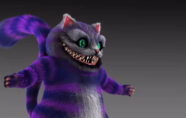 Picture look, rendering, art, fangs, Cheshire cat, grin, green eyes