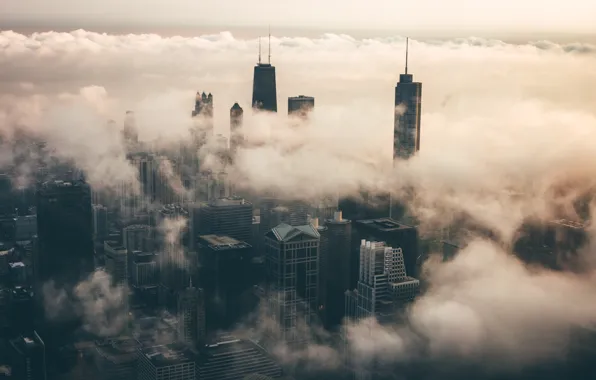 Clouds, the city, fog, Chicago, USA