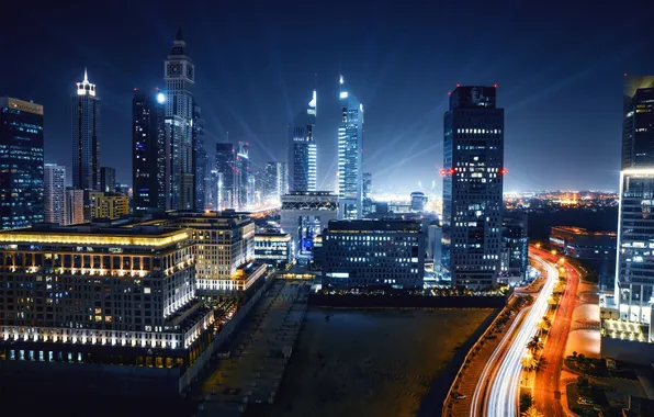 Night, city, the city, lights, Dubai, Dubai, skyscrapers, UAE