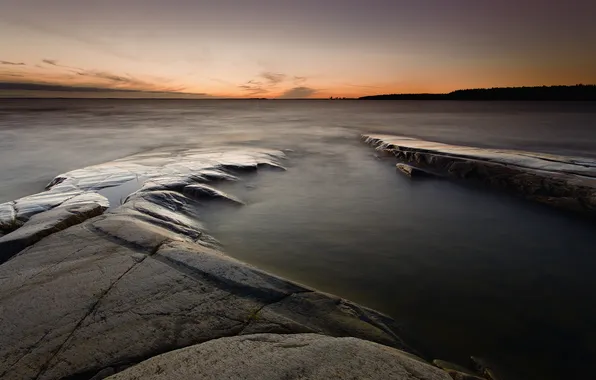 Landscape, lake, stones, shore, Rassvet
