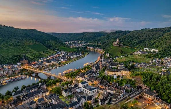 Picture bridge, river, building, Germany, Cochem