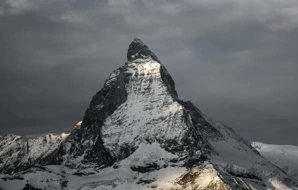 Snow, dawn, mountain, top, peak, Matterhorn