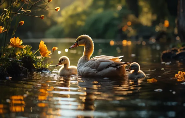 Birds, nature, lake, pond, shore, Swan, white, swans