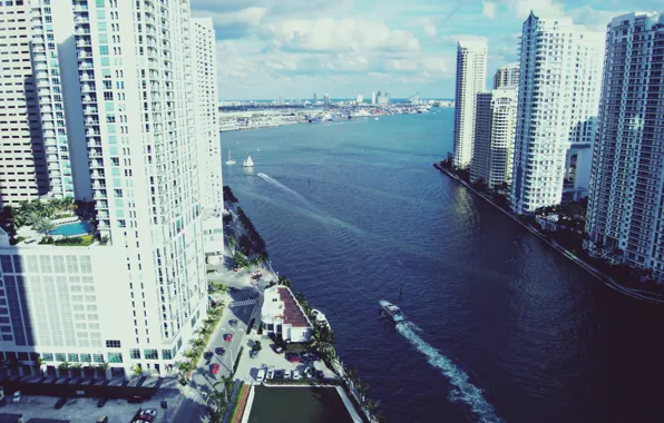 Water, height, home, Miami, FL, boat, Miami, skyscrapers