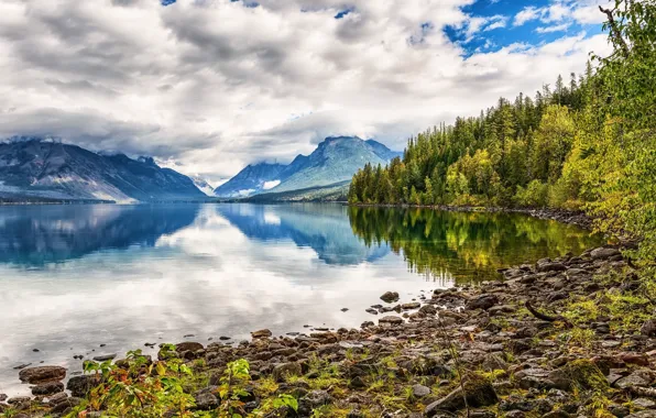 Mountains, lake, reflection