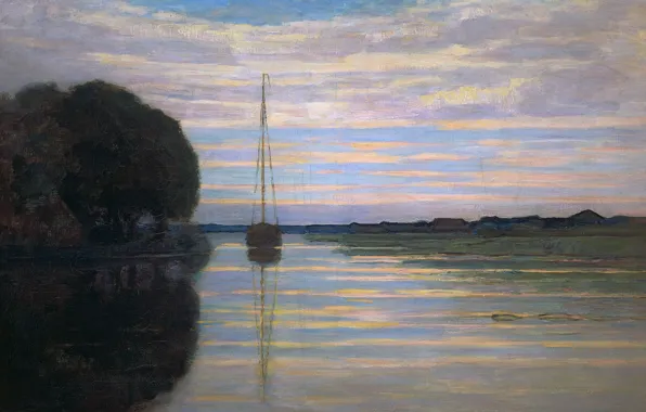 Landscape, oil, picture, canvas, Pieter Cornelis Mondrian, River view from the Boat