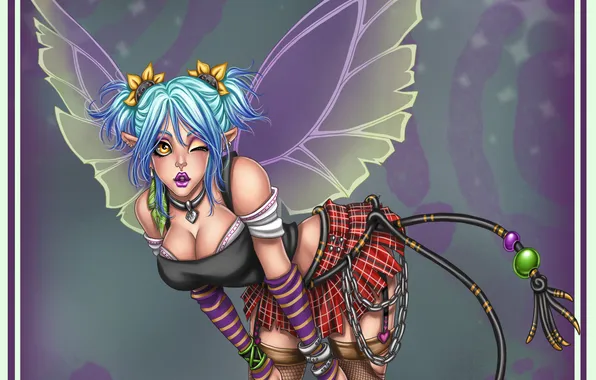 Picture girl, face, mesh, punk, wings, stockings, makeup, fairy