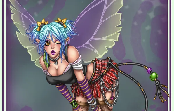 Girl, face, mesh, punk, wings, stockings, makeup, fairy