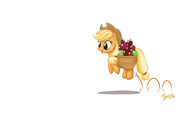 Jump, basket, apples, pony, My little pony, MysticAlpha, Applejack