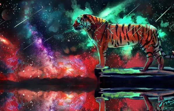 Space, tiger, fiction, by Bluemisti