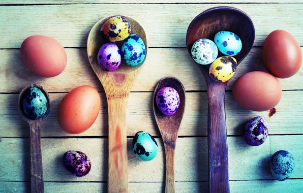 Board, eggs, colorful, Easter, spoon, spring, Easter, painted