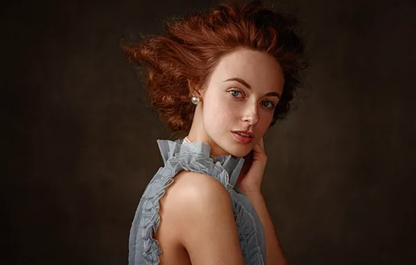 Picture look, girl, face, pose, background, portrait, red, redhead