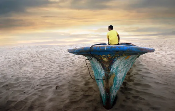 Desert, boat, the situation, guy