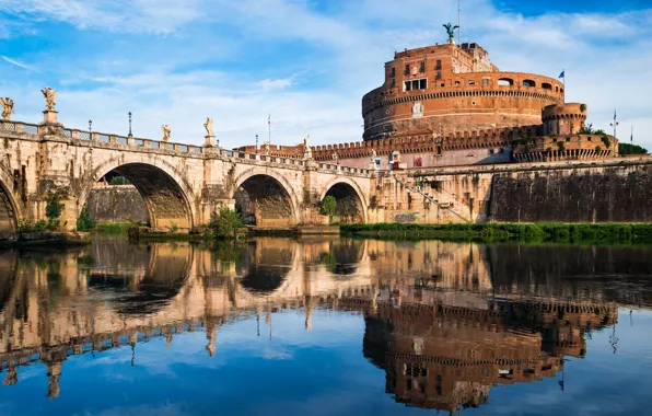 Bridge, river, Rome, Italy, The Tiber, Castel Sant'angelo