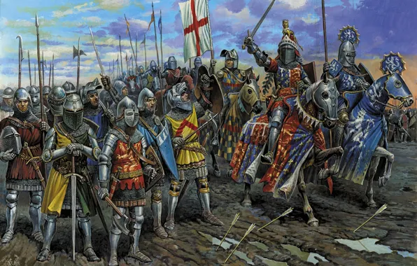 The sky, sword, helmet, Knights, arrows