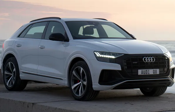 Sea, white, Audi, Audi Q8 55 TFSI Quattro S-Line