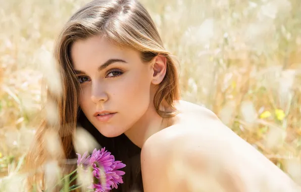 Picture flowers, portrait, sexy girl, face, Amberleigh West