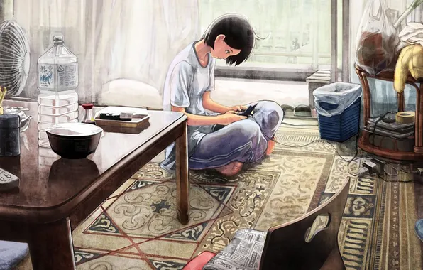 Picture girl, room, anime, phone, communication