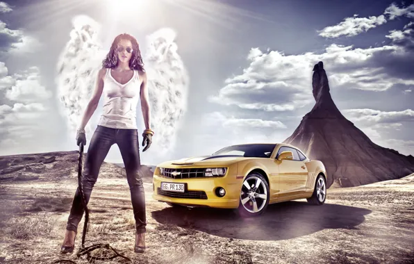 Picture girl, landscape, nature, Wallpaper, mountain, wings, angel, Chevrolet