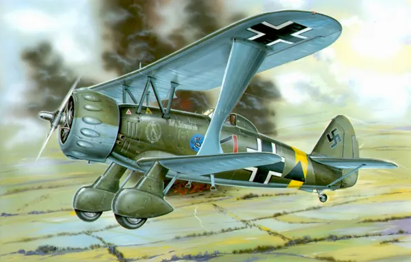 Picture war, art, painting, aviation, ww2, Henschel Hs 123