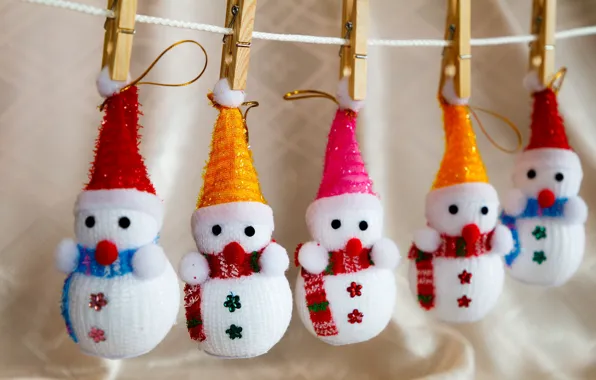 Winter, eyes, holiday, toys, rope, Christmas, New year, snowmen