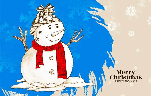Snow, snowflakes, red, the inscription, hat, star, scarf, Christmas