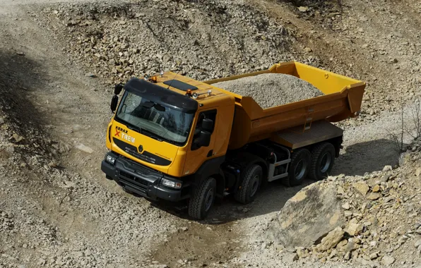 Orange, truck, Renault, body, dump truck, 8x4, four-axle, Renault Trucks