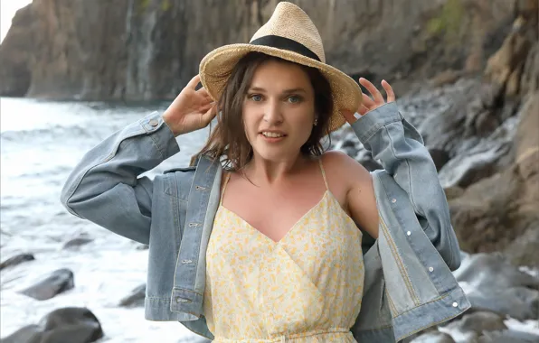 Hat, short hair, model, brunette, gorgeous, photoshoot, posing, Amelia