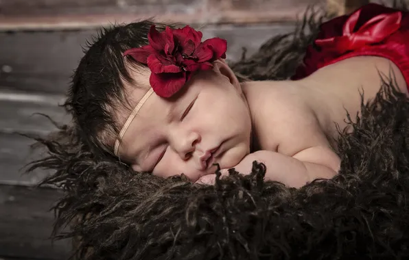 Flower, children, skirt, sleep, girl, fur, baby, child